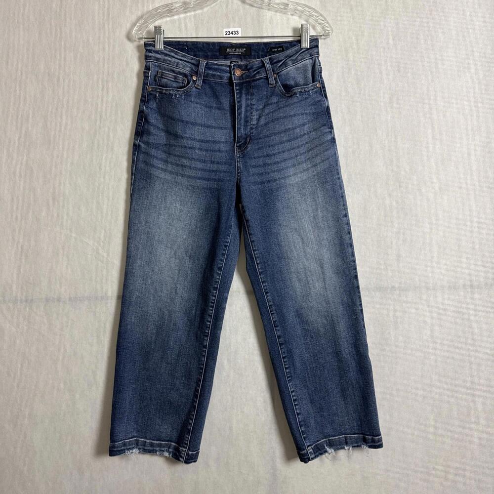 Judy Blue Women's Size 7/28 Blue Denim High Rise Wide Leg Crop Stretch Jeans